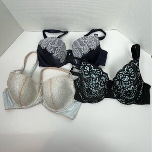Bundle of 3 Blush Lingerie lightly lined underwire bras, size 36C.